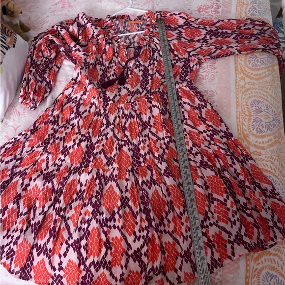 Euc oliphant balloon  sleeve coral python tassle dress size large - Picture 13 of 14